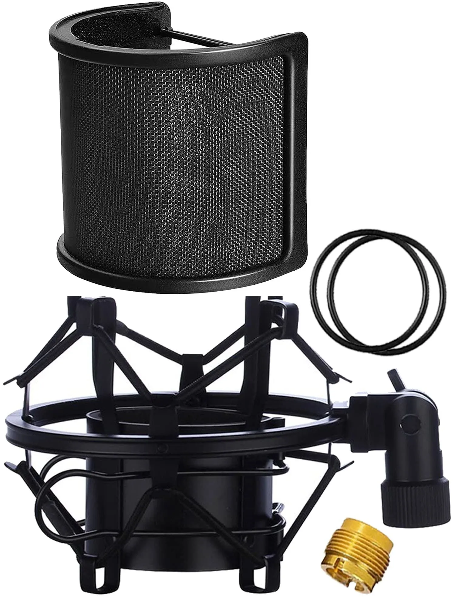 Microphone Shock Mount with Pop Filter, Mic Anti-Vibration Suspension Black