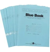 ROARING SPRING Blue Exam Book, Wide Ruled with Margin, 6 Sheets/12 Pages, 8.5" x 7", Pack of 50