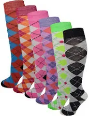 6 Pairs Women's Fancy Design Multi Colorful Patterned Knee High Socks