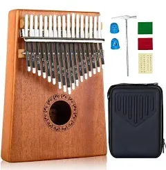 Kalimba 17 Keys Thumb Piano with Hard Case Study, Brown with Hard Case