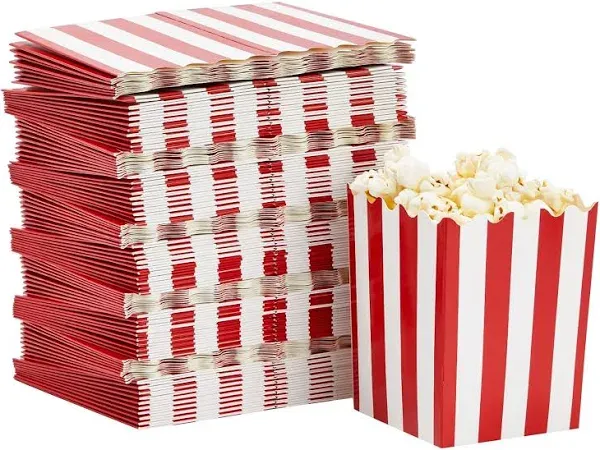 Juvale 100 Pack Red and White Mini Popcorn Boxes for Party, Bulk Paper Popcorn Containers for Movie Night Decorations, 3 x 4 In