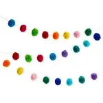 Blue Panda 10 Feet Colorful Wool Pom Pom Garland for Rainbow Birthday Decorations (24 Balls)