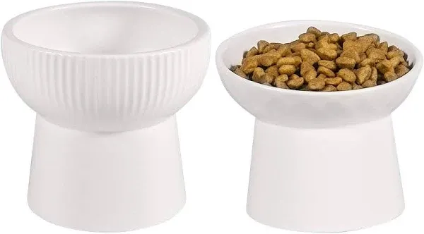 Qucey Ceramic Cat Food and Water Bowl Set