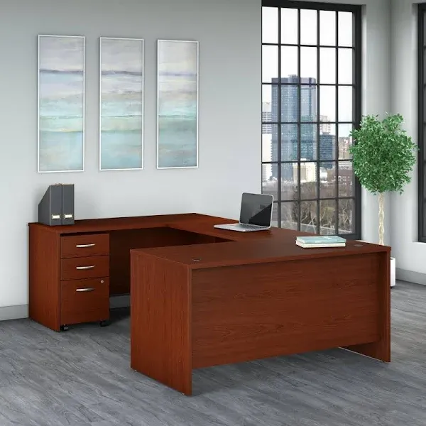 Bush Business Furniture Series C 60W U Shaped Desk with 3 Drawer Mobile File Cabinet