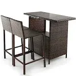 3 Pieces Outdoor Wicker Bar Set with 3 Rows Stemware Racks | Costway