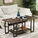 Marble Coffee Table, Faux Marble Top Rectangular Coffee Table with Black Meta...