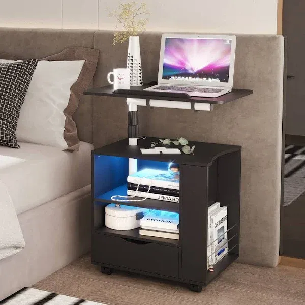 Lvsomt LED Nightstand with Charging Station