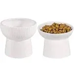 Qucey Ceramic Cat Food and Water Bowl Set, Raised Tilted Cat Feeder Dishes with Stand, Elevated Pet Food Bowl for Cats and Small Dogs, Anti Vomiting