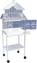 5844 3/8" Bar Spacing Pagoda Small Bird Cage With Stand, 18"x14", White