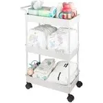 Volnamal Baby Diaper Caddy, Plastic Movable Cart for Newborn Nursery Essentials Diaper Storage Caddy Organizer for Changing Table & Crib, Easy to Assemble, Beige