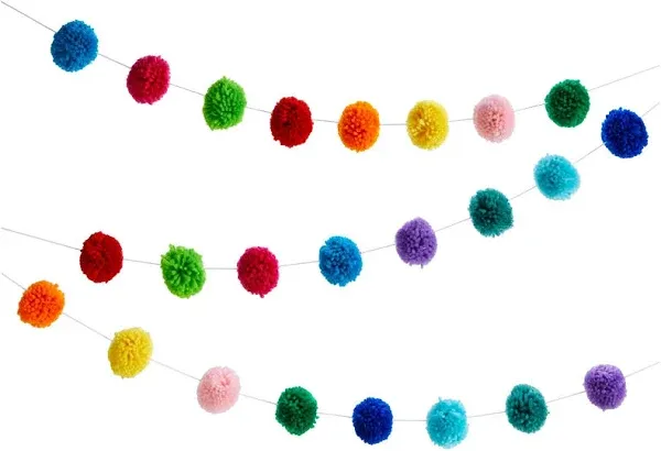 BLUE PANDA 10 Feet Colorful Wool Pom Pom Garland for Rainbow Birthday Decorations (24 Balls), 5 Colors