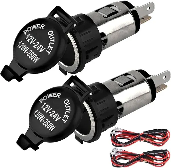 Cigarette Lighter Socket, DC 12V Car Cigarette Lighter,12 Volt Female Power Outlet Socket Replacement with Cover Wiring Harness Waterproof for Automotive Truck RV Boat(2 Pack)