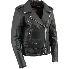 Milwaukee Leather Women's Classic Leather Motorcycle Rider Jacket with Built-in Belt