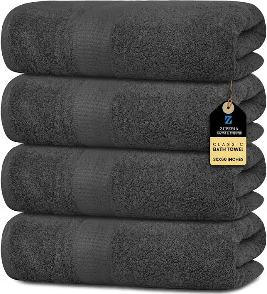 ZUPERIA Premium Bath Towel, 100% Cotton Towels for Bathroom (30x60 Inches, Pack of 4, Black), Absorbent Bath Towels, Lightweight, Dry Quickly, Tailored for Your Everyday Needs