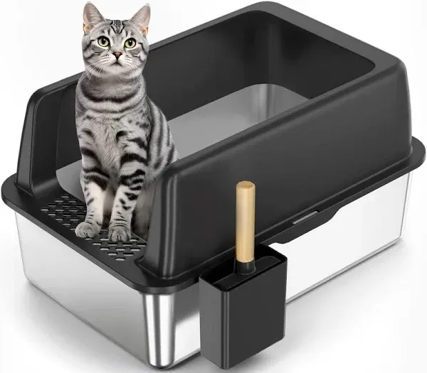 Stainless Steel Litter Box,Extra Large XL Cat Litter Box with High Sides for Big