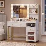 Pakasept Makeup Vanity with Lights with Openable Mirror Charging Station - White