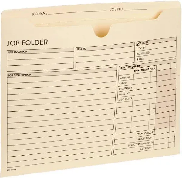 Job Folders, 10 x 12 Inches, Preprinted for Job Tracking, Manila Cardstock – ...