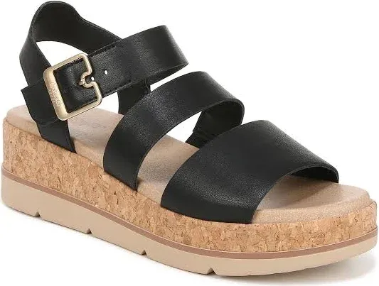 Dr. Scholl&#039;s Once Twice Espadrille Platform Wedge Sandal Black 7.5 Medium New