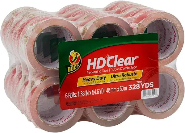 Duck Heavy-Duty Carton Packaging Tape, 1.88" x 55yds, Clear, 24/Pack