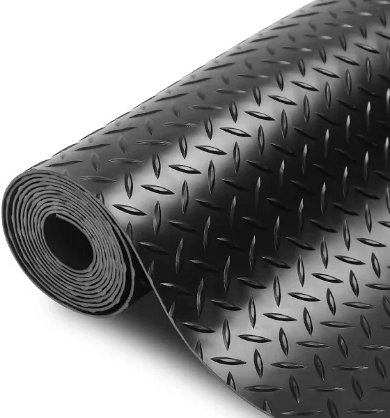 SEAL 4 x 8 Ft Premium Garage Floor Mat, 2.8mm Thick Black Commercial Grade Heavy Duty Parking Mat for Garage Floor, Golf Cart Parking, Water/Stain Resistant Floor Runner (Embossed Diamond Plate)