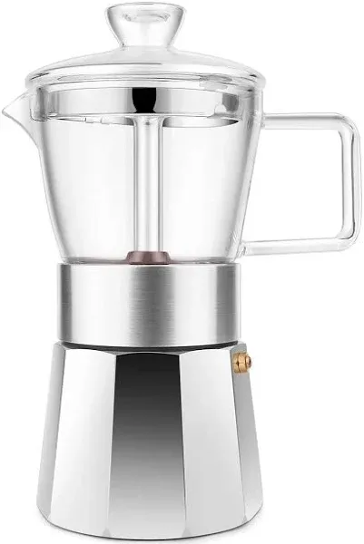 Premium Crystal Glass-Top Stovetop Espresso Moka Pot - 9 cup - Coffee Maker NEW