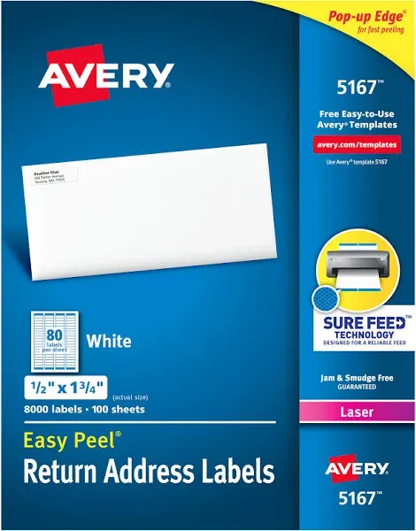 Avery Easy Peel Return Address Labels Sure Feed Technology 5167