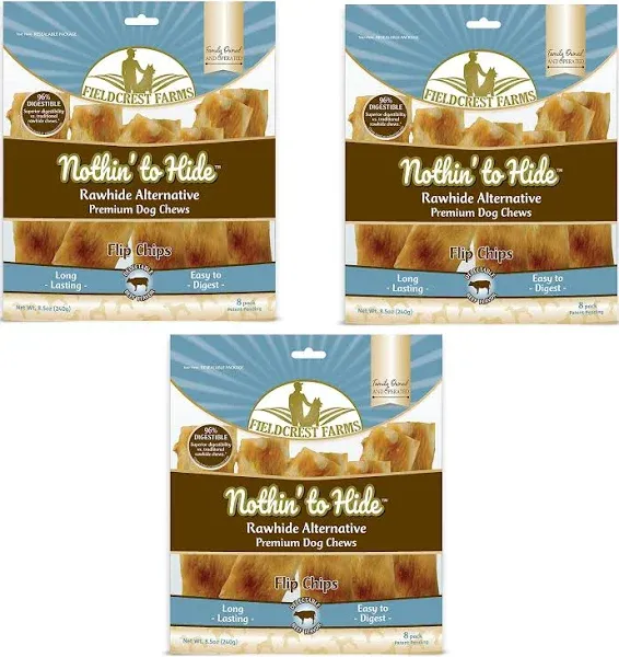 Fieldcrest Farms Nothin to Hide Flip Chips Chews for Dogs - All Natural Rawhide Alternative Treats for Dogs, Chicken, Beef or Peanut Butter Flavor Snack for All Breed Dogs (Chicken, 8.5 Oz)