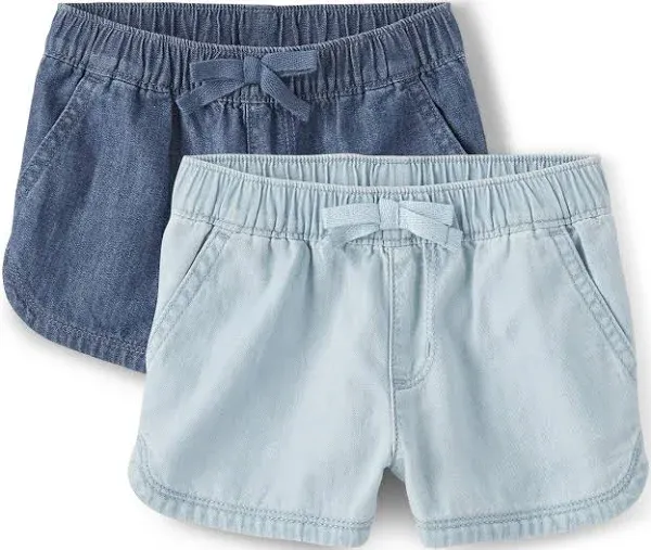 The Children’s Place Toddler Girls Chambray Pull On Shorts 2pk Rose Wash 2T