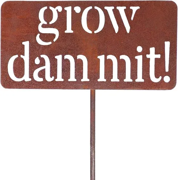 Island Genius Grow Dammit Funny Garden Sign, Unique Outside Gardening Decor Outdoor, Flower Vegetable Garden Accessories, Fun Gardening Gifts for Women Men Mom Gardener Who Love Plants, Alloy Steel