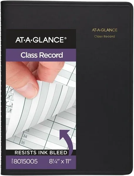 AT-A-GLANCE Undated Class Record Book, 8-1/4" x 11", 10 Weeks, 35 Students, Black (8015005)