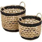 Wicker Round Nesting Basket Set of 2 with Handles, Natural/Black