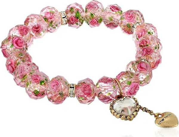 Betsey Johnson Pink Flower Beaded Stretch Bracelet