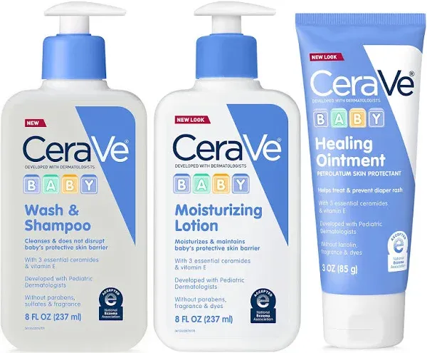 Cerave Baby Bath Set | 8Oz Baby Wash &amp; Shampoo + 8Oz Baby Moisturizing Lotion + 