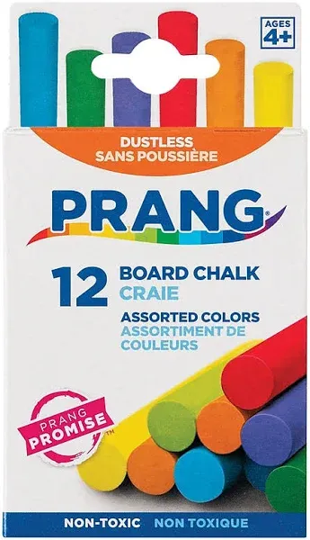 Board Chalk, Assorted Colors, 12 Count