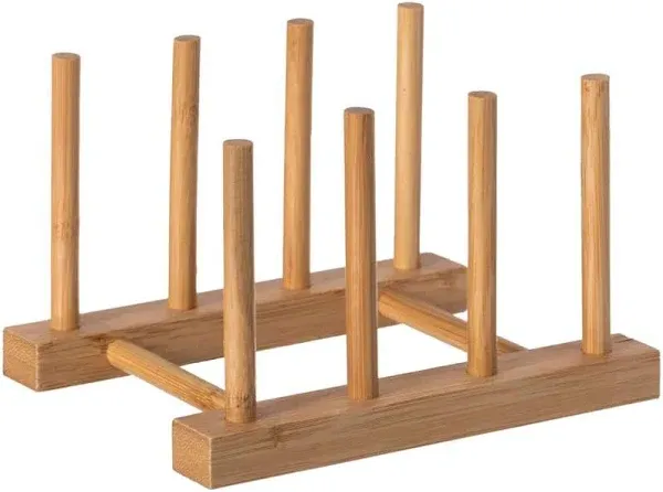 Set of 2 Bamboo Wooden Dish Drainer Rack, Plate Rack, And Drying Drainer, 2 Grid