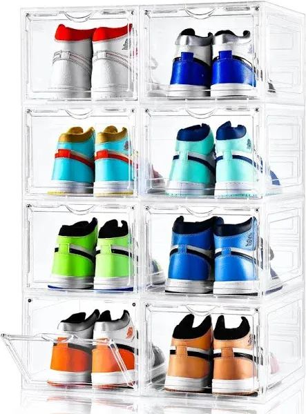 Clemate Upgraded X-Large Shoe Storage Box,8 Pack,Shoe Box Clear Plastic Front up