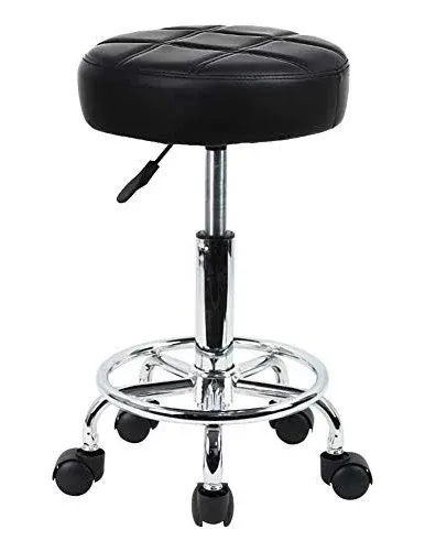 Round Rolling Stool Chair PU Leather Height Adjustable Swivel Drafting Office