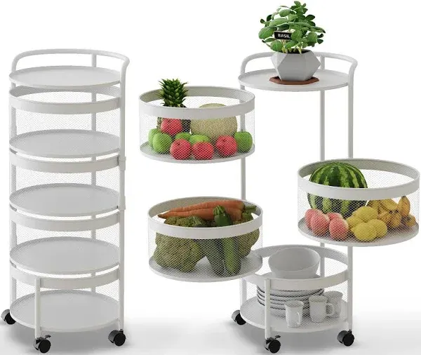  Rotating Kitchen Storage Shelf Rack, 360° Rotating Fruit and Vegetable White