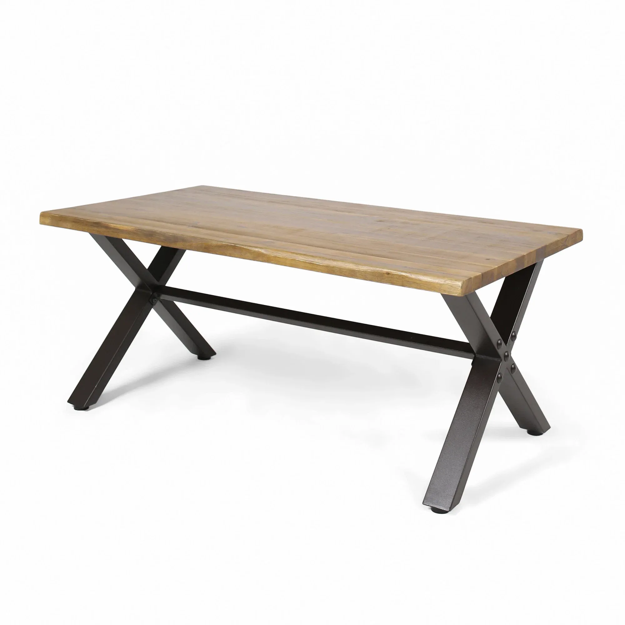 Outdoor Acacia Wood Coffee Table with X-Shaped Metal Legs - Pier 1