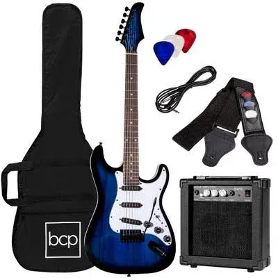 Best Choice Products 39in Full Size Beginner Electric Guitar Starter Kit w/ Case, Strap, 10W Amp, Tremolo Bar - Black