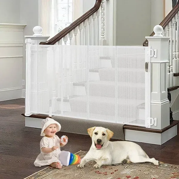 Reinforced Retractable Dog Gate for Stairs with Support Rods, Extends up to 5...