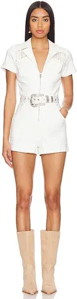 Show Me Your Mumu Outlaw Romper in White Rhinestone