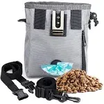 SunGrow Dog Travel Pouch, Training Bag for Treats, Kibbles, Toys & Accessories, Gray, Multiwear and Weather-Proof, 1 Pouch with Adjustable Shoulder Strap and Waist Belt