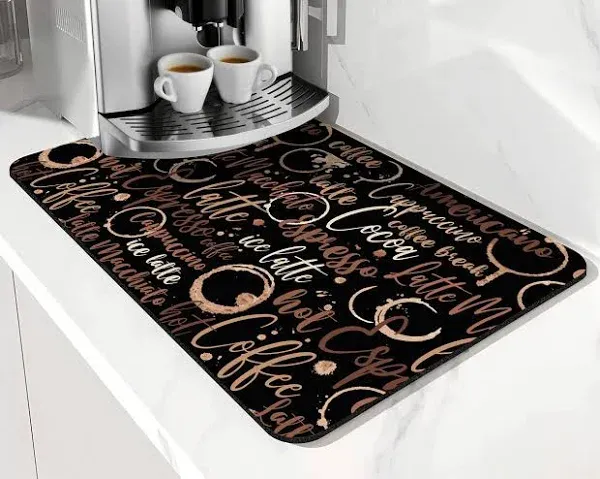 Coffee Bar Mat Accessories for Countertop Absorbent Hide Stain Rubber Backed Dish Drying Mats for Kitchen Counter Draining Pad Decor Gift Fit Under Coffee Maker Coffee Pot Espresso Machine (20x12in)