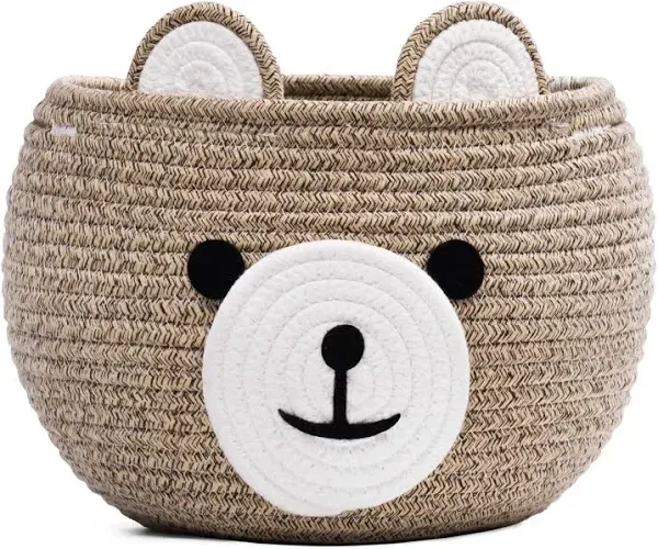 CherryNow Cotton Rope Basket Baby Basket for Nursery, Bear Gift Basket for Kids, Empty Baby Shower Basket with Handles, Small Cute Animal Basket, Lig