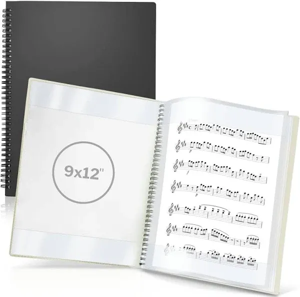 9X12 Sheet Music Binder – Spiral Bound, Lay Flat, Dual Usage Sheet Protectors, W