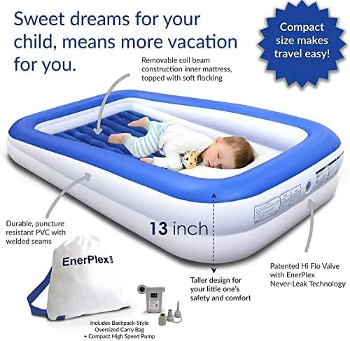 Enerplex Kids Inflatable Travel Bed with High Speed Pump, Portable Blow up