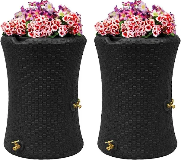 Good Ideas Impressions 50 Gal Nantucket Rain Barrel Planter, Black (4 Pack)