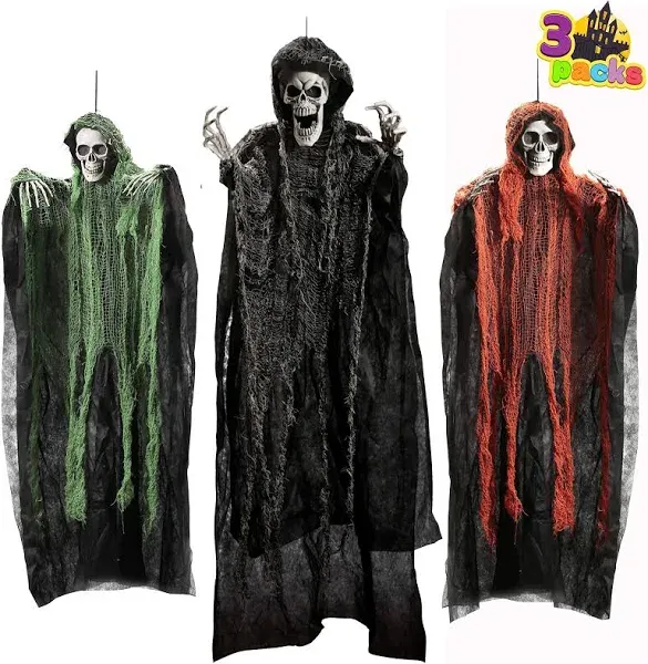 Halloween Hanging Grim Reapers (3 Pack), One 47” and Two 35” Halloween Grim NEW