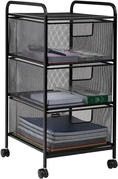 Mind Reader 3 Drawer Mesh Rolling Storage Cart, Black